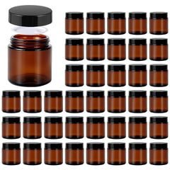 11 Hoa Kinh amber glass jar 4oz with black lid front view, compact and protective