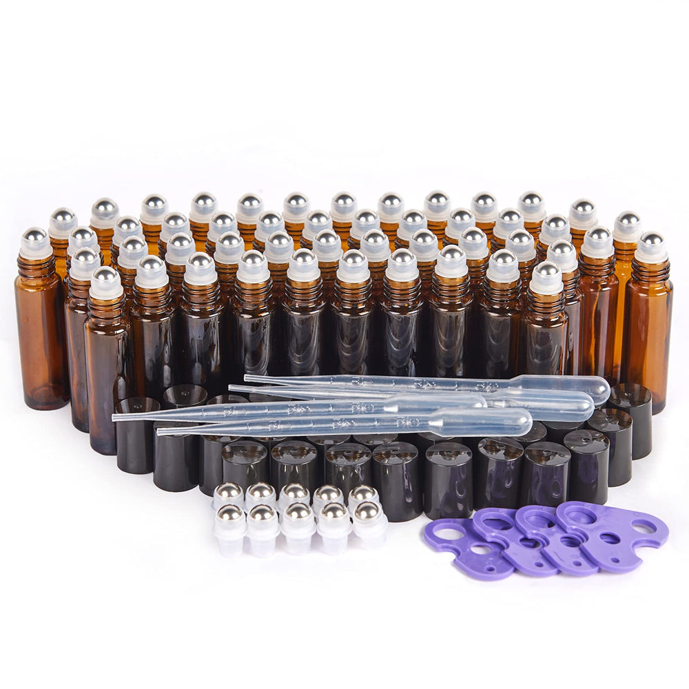 11 Hoa Kinh amber roller bottles 10ml shown for travel-ready essential oils.