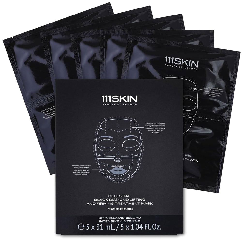 111SKIN Celestial Black Diamond mask pack closeup signals premium anti-aging care.