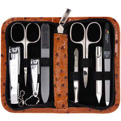 3 Swords Germany ostrich cognac case for stylish travel grooming