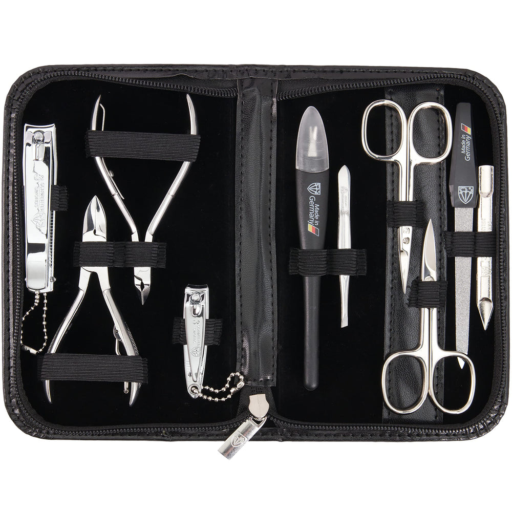 3 Swords Germany manicure kit in leather case—premium tools for precise grooming.