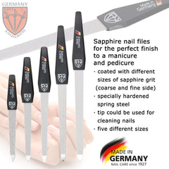 3 Swords Germany 3-way nail buffer showing fine and coarse surfaces