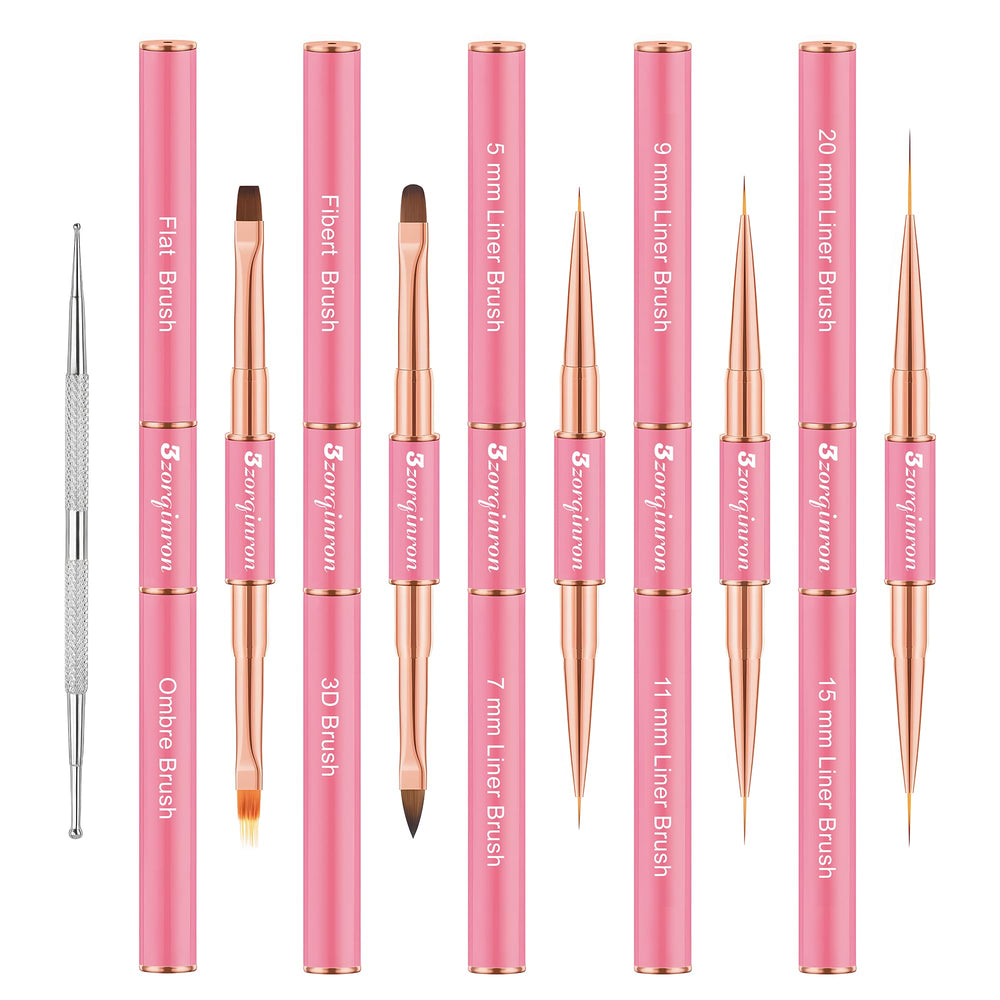 3zorqinron Nail Art Brushes Set with double-ended heads for precise line work and flawless details.