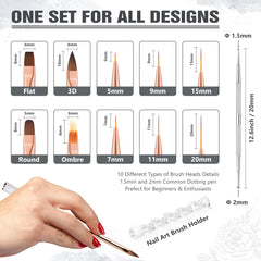 3zorqinron nail art brushes set ombre-flat brushes demonstrating gradient effects.