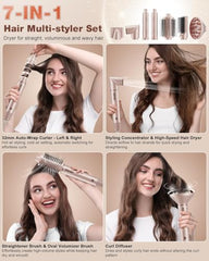 7MAGIC high-speed dryer brush with multiple attachments for fast styling.