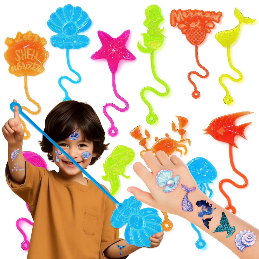 91STICKYHAND mermaid stick hands with 12 designs, ideal party favors for kids.