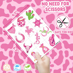 91TATTOOS pink disco cowgirl cow-print tattoo sheet offers versatile body art.