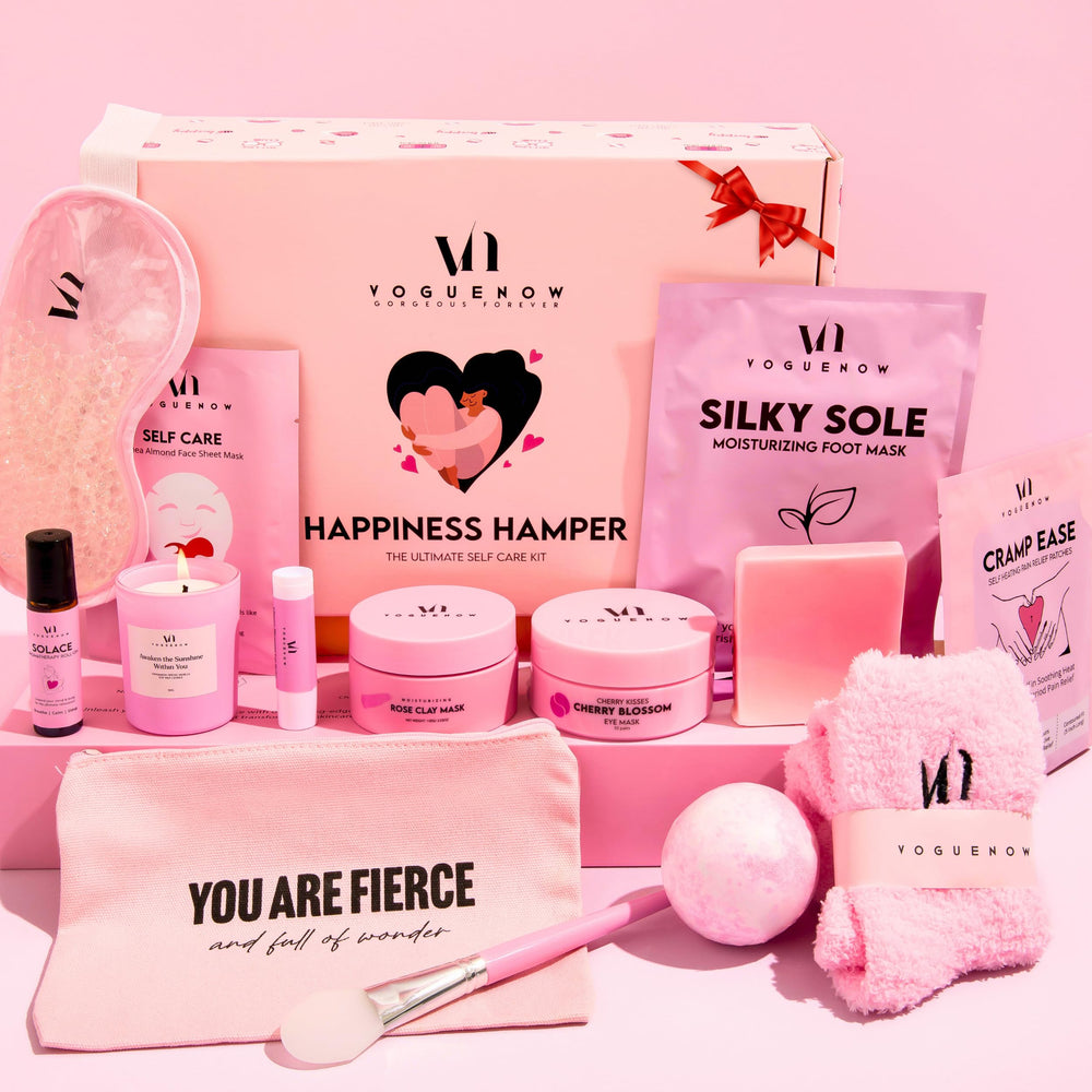 VogueNow Spa Kit box opened showing 20 self-care items for gifting