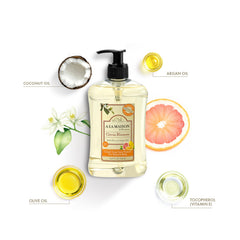 A LA MAISON hand soap bubbles closeup highlights luxurious skin-softening glycerin in every wash.