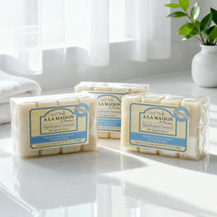 A LA MAISON hypoallergenic unscented bar soap silky-lather close-up for a smooth rinse.