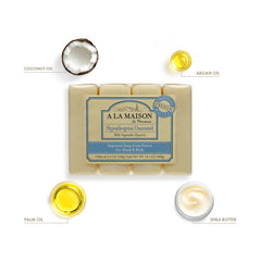 A LA MAISON hypoallergenic unscented bar soap triple milled close-up highlights dense, long-lasting bars.