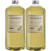 A LA MAISON Rosemary Mint refill bottles show eco-friendly packaging for daily hand care
