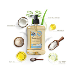 A LA MAISON soap liquid french sea salt bottle back label — ingredients and cruelty-free promise.