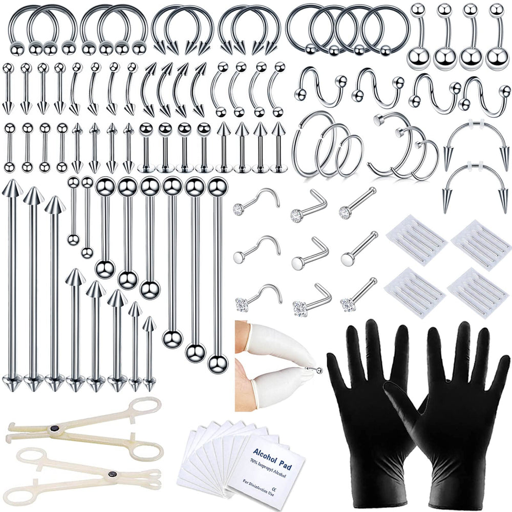 A-minusone 120pcs piercing-kit packaging showing full contents for easy home body piercing.