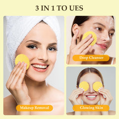 AAGJ Turmeric Kojic Acid Cleansing Pads on face showing smooth, refreshed look.