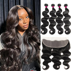 Aallinine 12A Brazilian body wave bundles with closure for quick sew-in looks