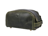 Aaron Leather Goods Vendimia Estilo 10-inch leather toiletry pouch showing waterproof lining for travel protection