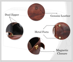 Aaron Leather Goods Vendimia Estilo double zipper compartment for separating grooming essentials.