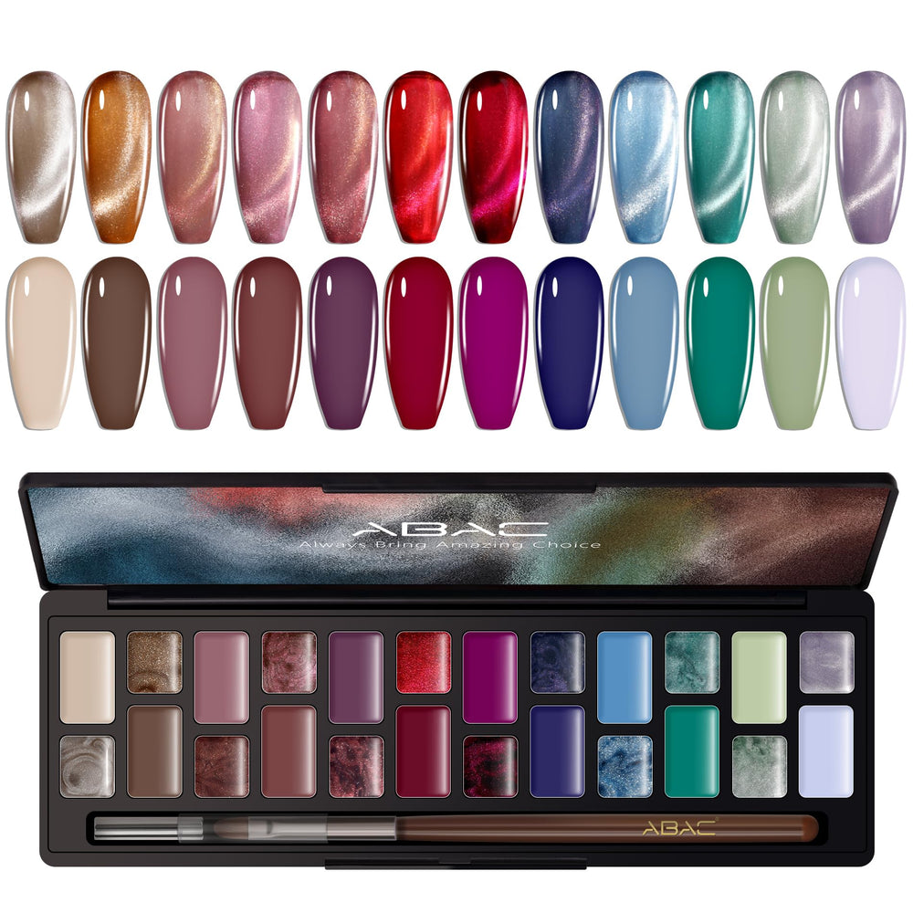 ABAC solid cat-eye palette showcasing 24 colors for bold cat-eye effects.