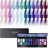 ABAC solid gel nail polish color palette swatches show 24 colors for long-lasting manicures.