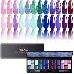ABAC solid gel nail polish color palette swatches show 24 colors for long-lasting manicures.