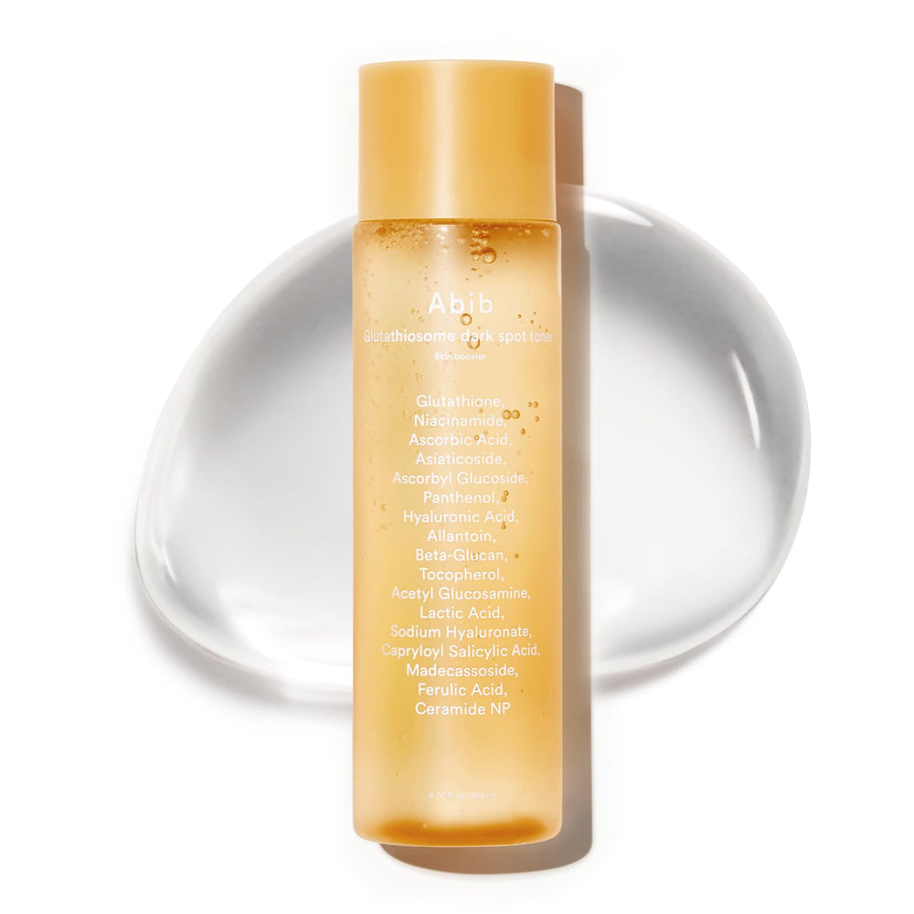 Abib Glutathiosome Dark Spot Toner bottle hero highlights a radiant complexion