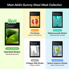 Abib Gummy Sheet Mask adhesive-technology application illustrates deep essence delivery.