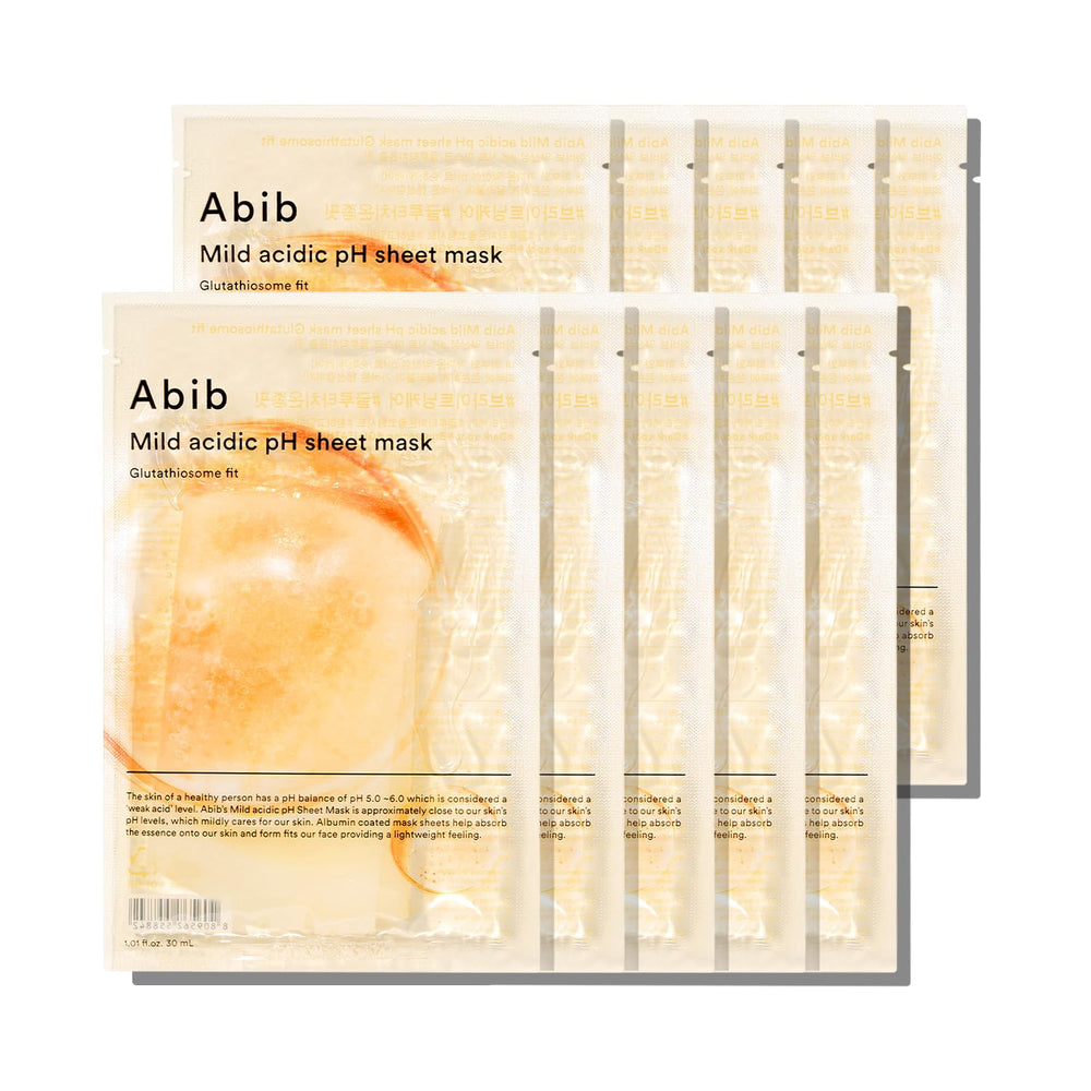 Abib mild acidic pH sheet mask glutathiosome packaging highlights gentle blemish care