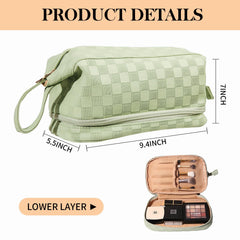 Abiudeng makeup bag with brush holder compartments highlighting slots for brushes and tools on trips.