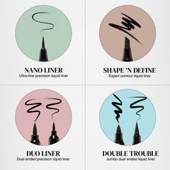 Absolute New York Double Trouble Liner waterproof swatches show long-wear capability.