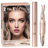 Acavado 2-in-1 heated eyelash curler on vanity for quick lash curling.