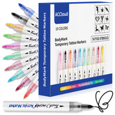 ACCloud tattoo markers kit open packaging shows colorful pens ready for skin art ideas.