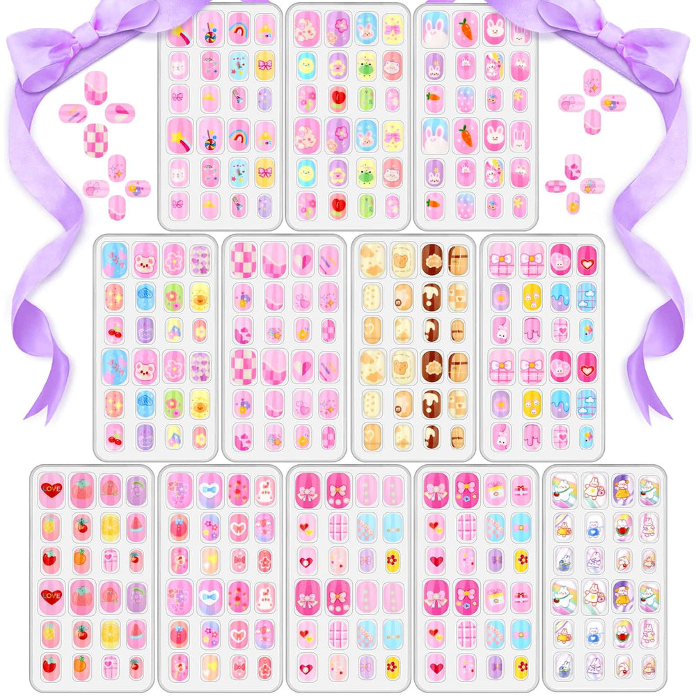 Acejoz 288-piece kids nails set with bright stick-on options for pretend play