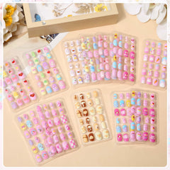 Acejoz kids press-on nails showing multiple patterns for daily looks