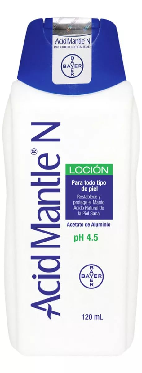 Acid Mantle N aluminum acetate 120 ml bottle delivering protective moisture for dry skin.