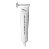 ACT+ ACRE cold processed exfoliator bottle shows fragrance-free formula for balanced scalp care.
