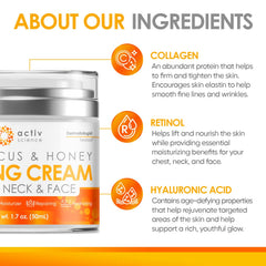 ACTIVSCIENCE Hibiscus & Honey neck cream jar highlights rich hydration texture.