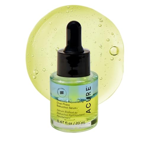 Acure bakuchiol dual-phase serum bottle promoting hydrated skin and natural glow.