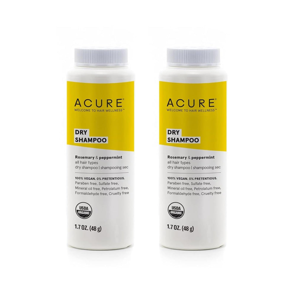 Acure Dry Shampoo mini travel-size bottle pour for quick oil absorption and refresh