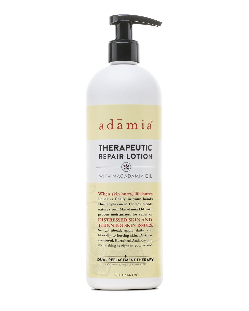 Adamia Therapeutic Repair Lotion bottle showcasing its luxurious design.