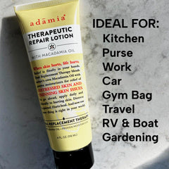 Adamia Therapeutic Repair Lotion skin-absorption closeup illustrating fast hydration without grease.