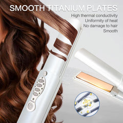 ADOBIRD 2-in-1 straightener-curler demonstrates versatile styling options for quick looks.