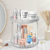 Adoco Diamond Lazy Susan two-tier rotates 360 degrees for quick access to cosmetics.