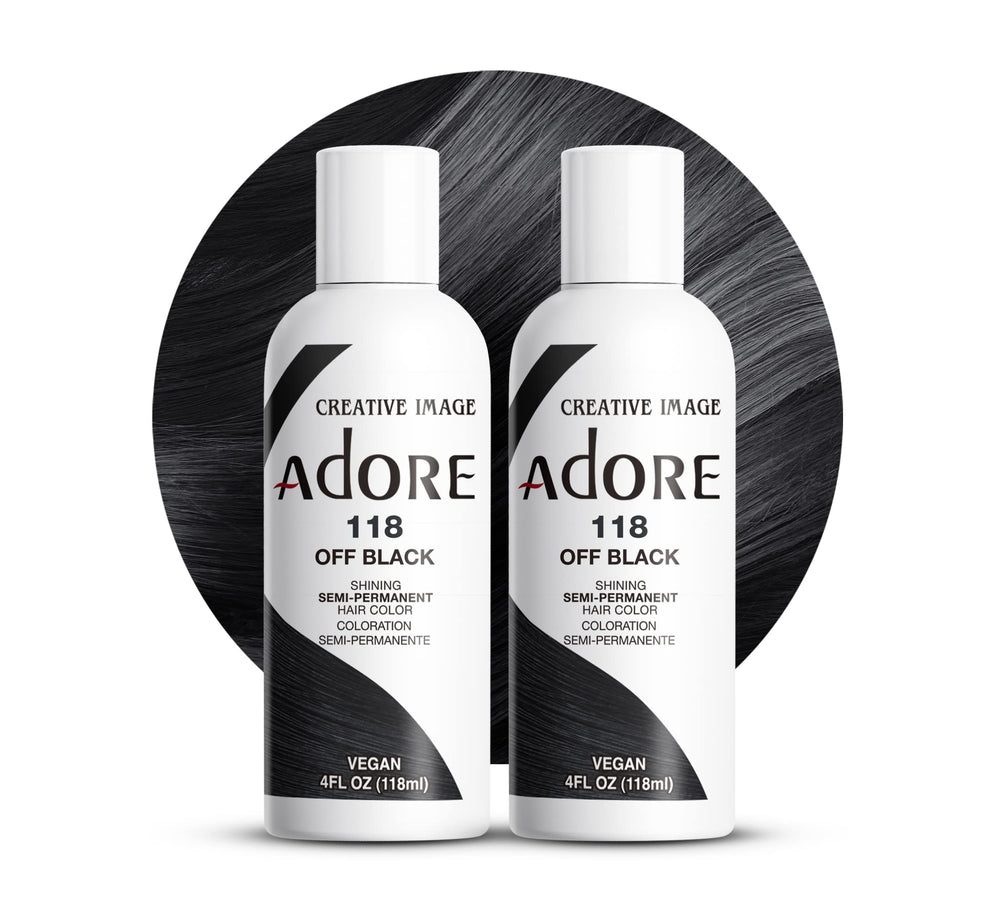 Adore 118 Off Black bottle with bold at-home color pigment.