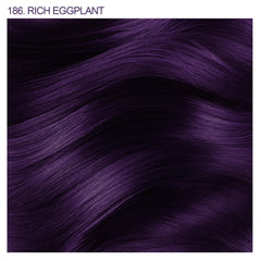 Adore Rich Eggplant color swatches preview vibrant shade on hair.