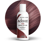 Adore 104 Sienna Brown dye bottle for vibrant at-home color.