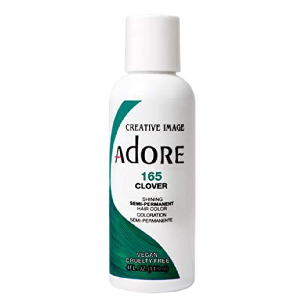Adore semi-permanent hair color 165 Clover bottle shows vibrant green pigment for bold color