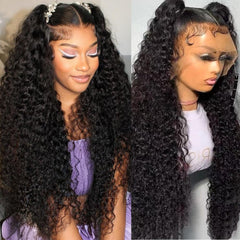 ADORHTUE water wave lace-front wig closeup shows natural hairline and 100% human hair styling flexibility.