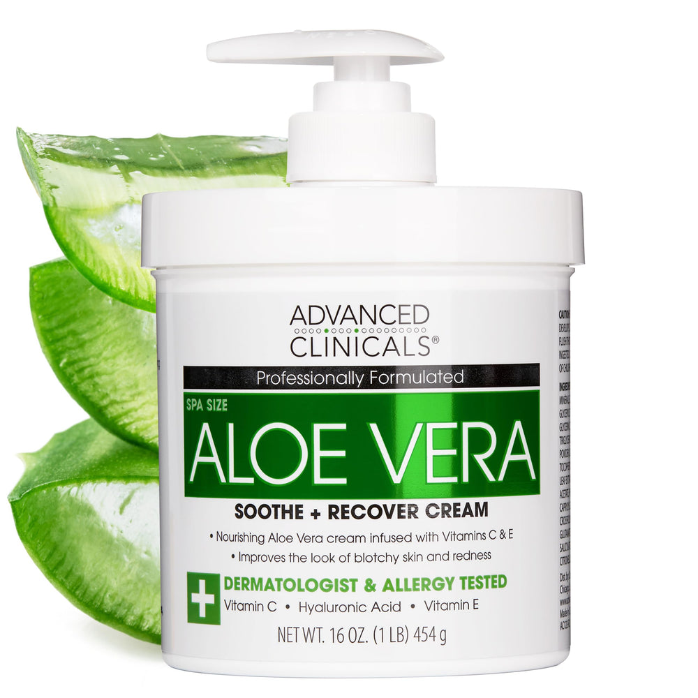 Advanced Clinicals Aloe Vera Lotion jar closeup highlighting hydrating moisture.