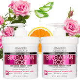 Advanced Clinicals Bulgarian Rose Cream bottle pour demonstrates hydrating, refreshing daily use.